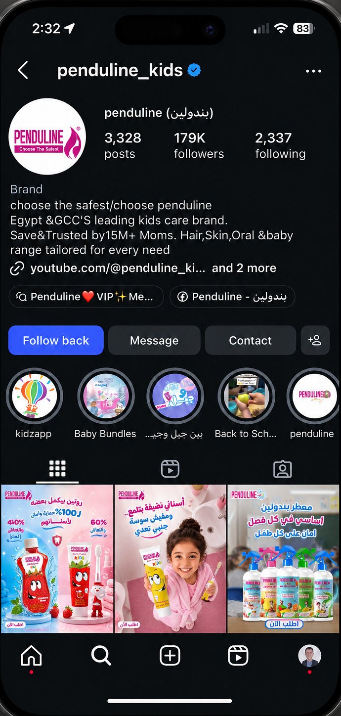 The Penduline Baby Instagram profile with the Oral line at the top of the grid