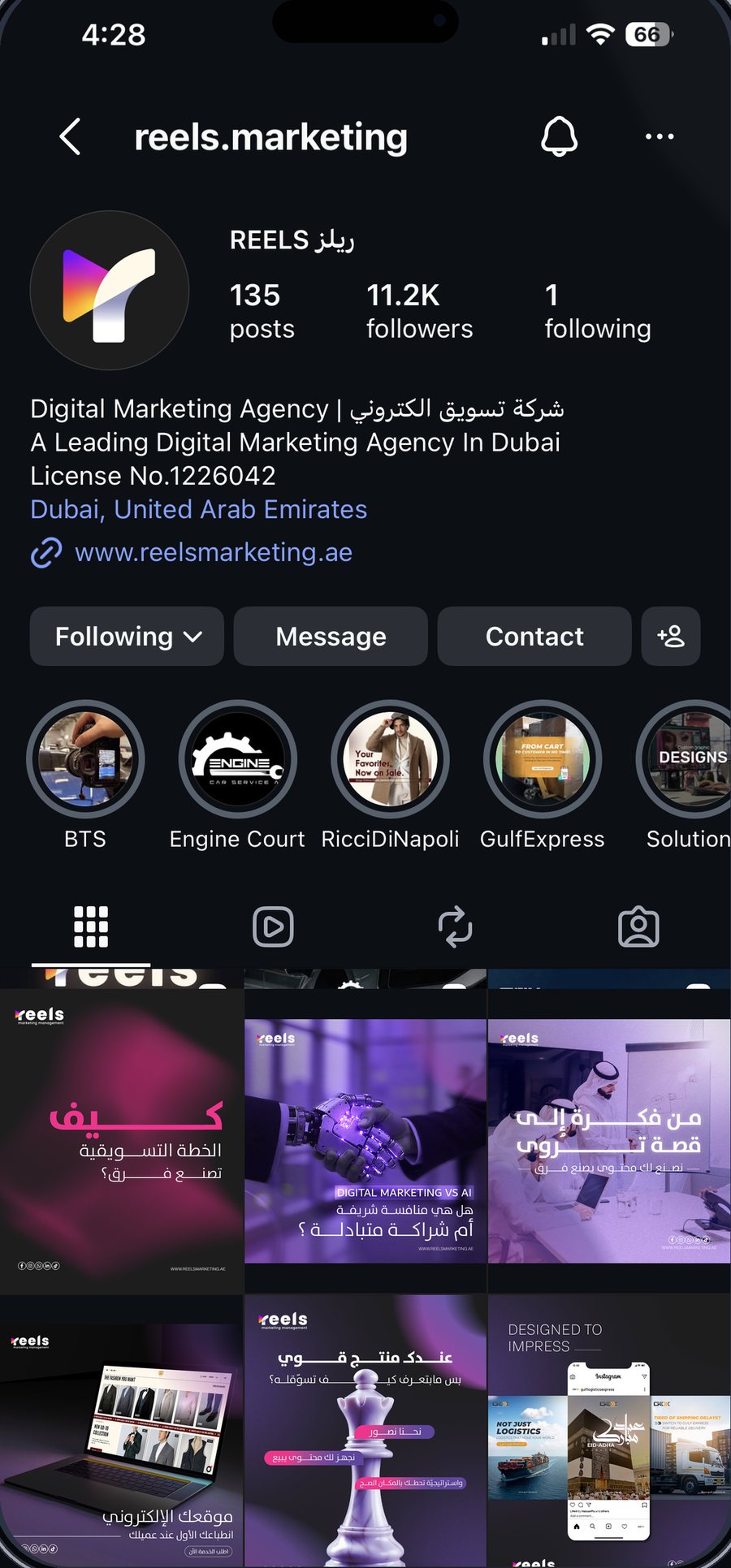 The Reels Marketing Instagram profile